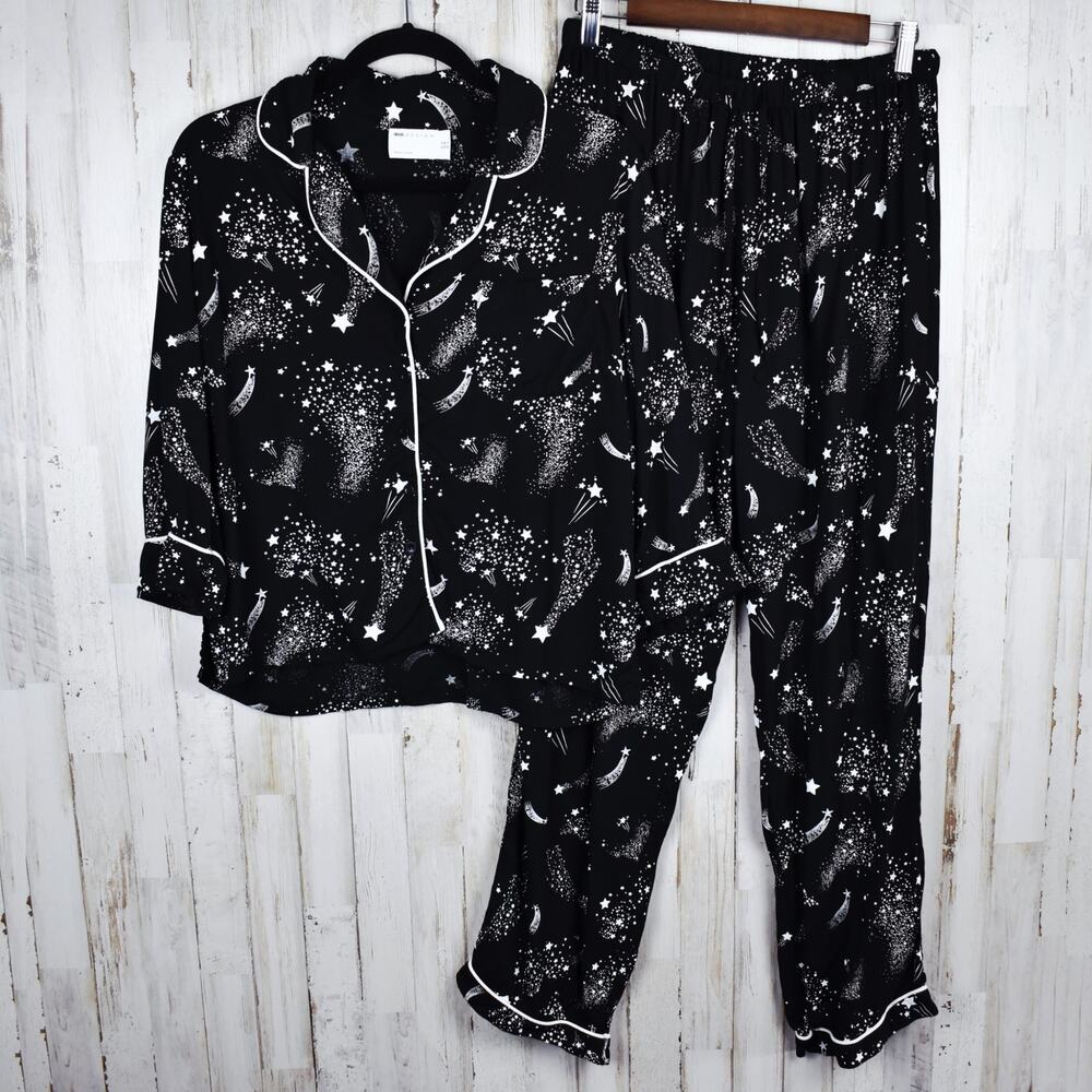 ASOS Celestial Pajama Sleep Set Size 6 Small Black Star Print Witchy Whimsigoth